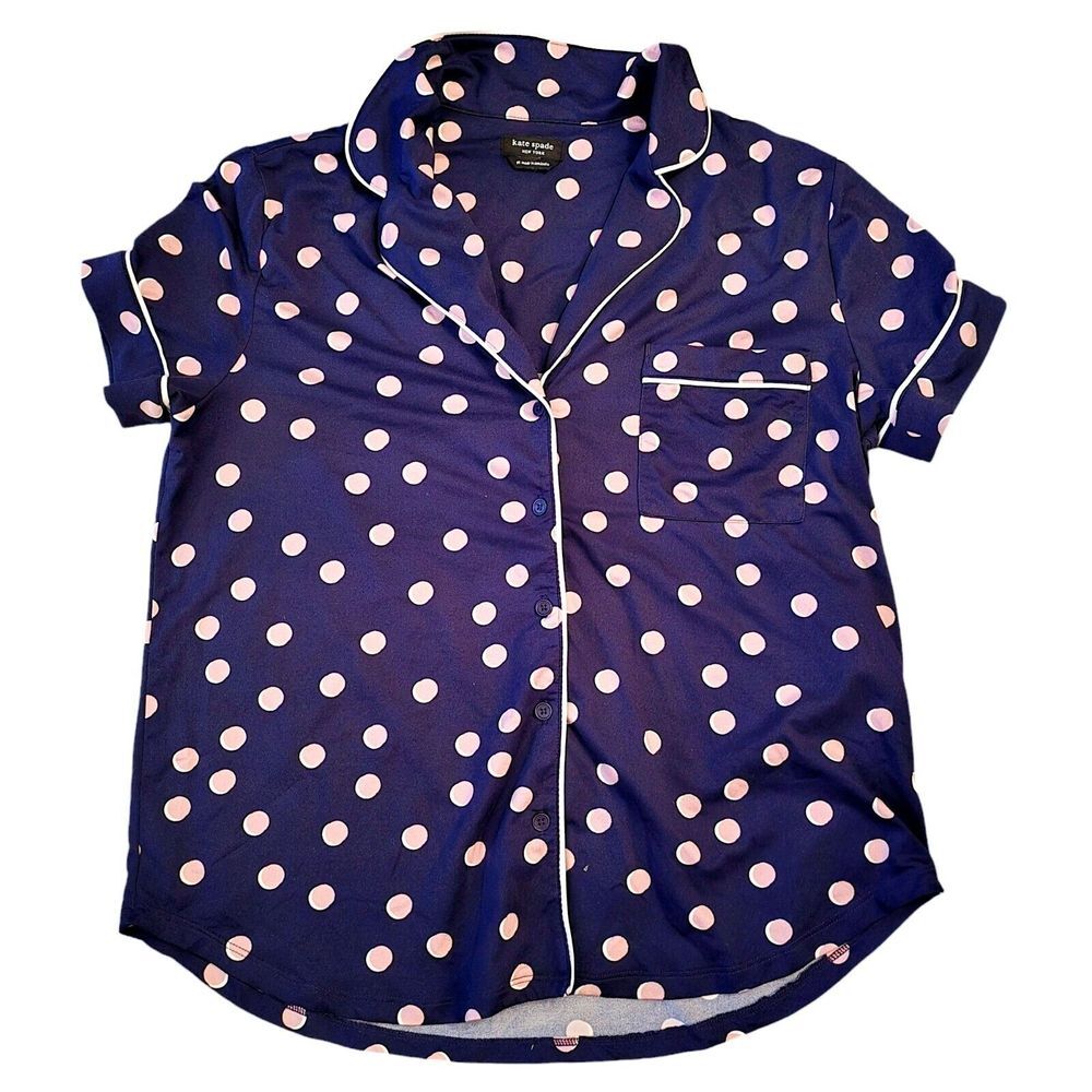 Kate Spade Polka Dot Soft Navy Pink Pajama Top OnlySize M NO‎ TAGS 00237